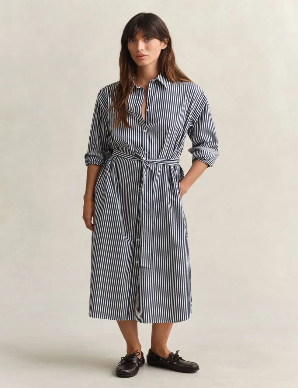 Pure Cotton Poplin Striped Midi Shirt Dress
