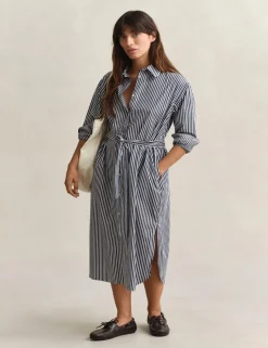 Pure Cotton Poplin Striped Midi Shirt Dress