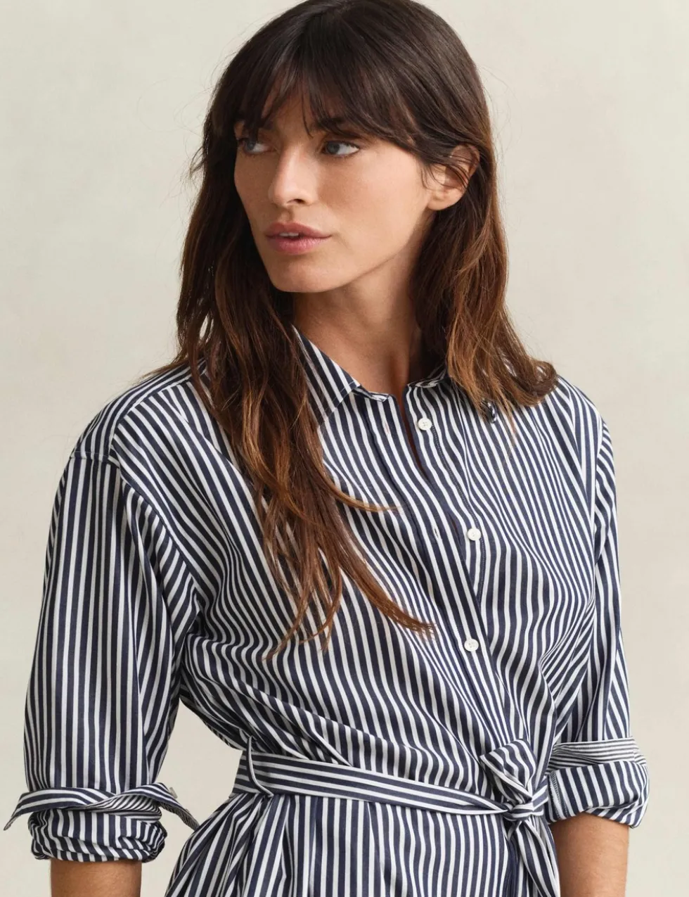 Pure Cotton Poplin Striped Midi Shirt Dress