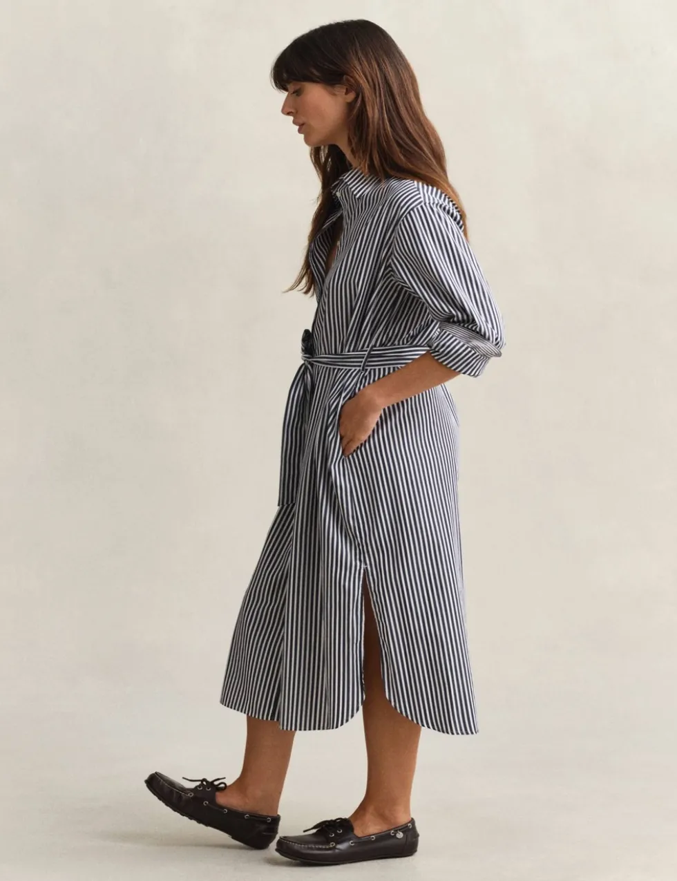Pure Cotton Poplin Striped Midi Shirt Dress