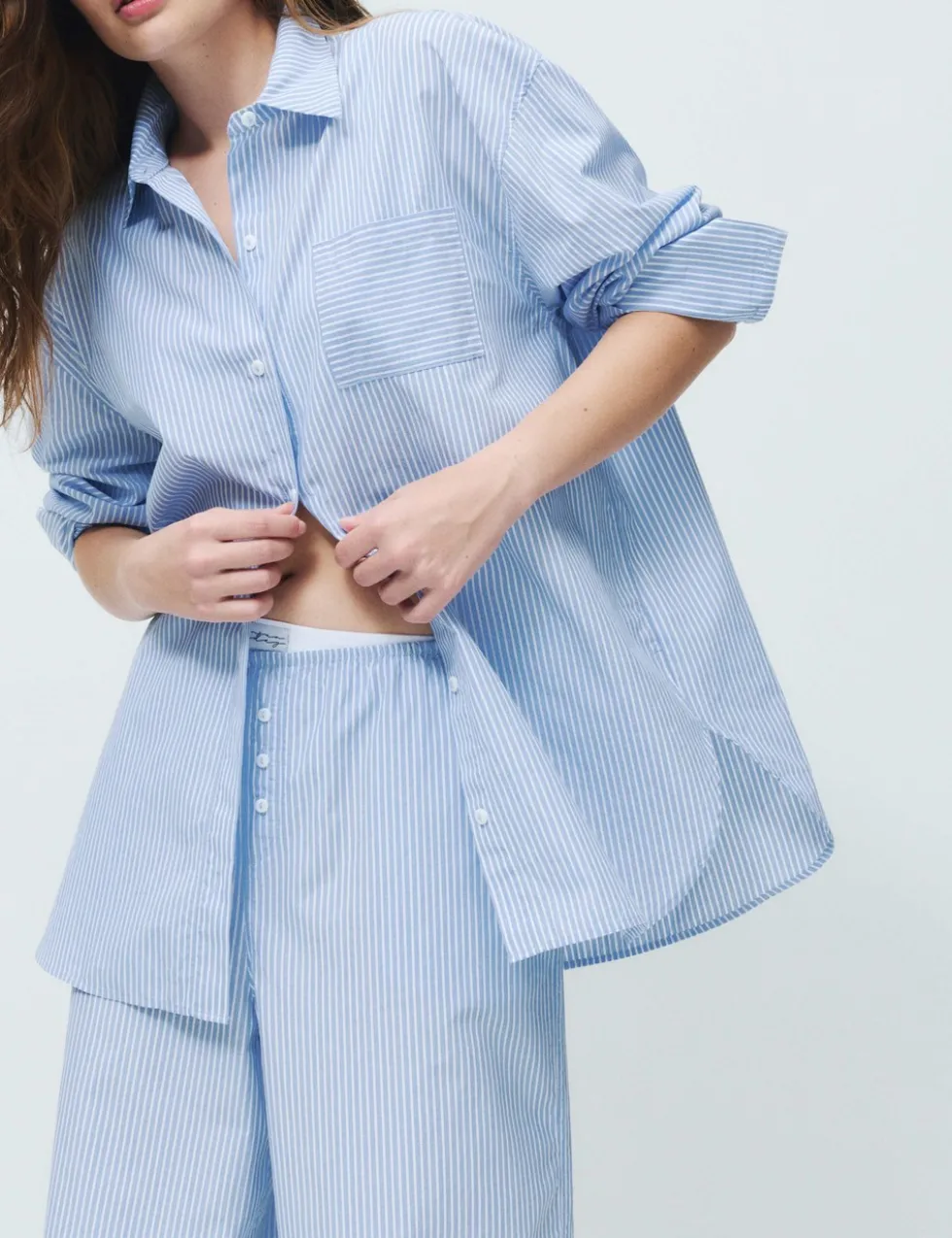 Pure Cotton Poplin Striped Pyjama Shirt