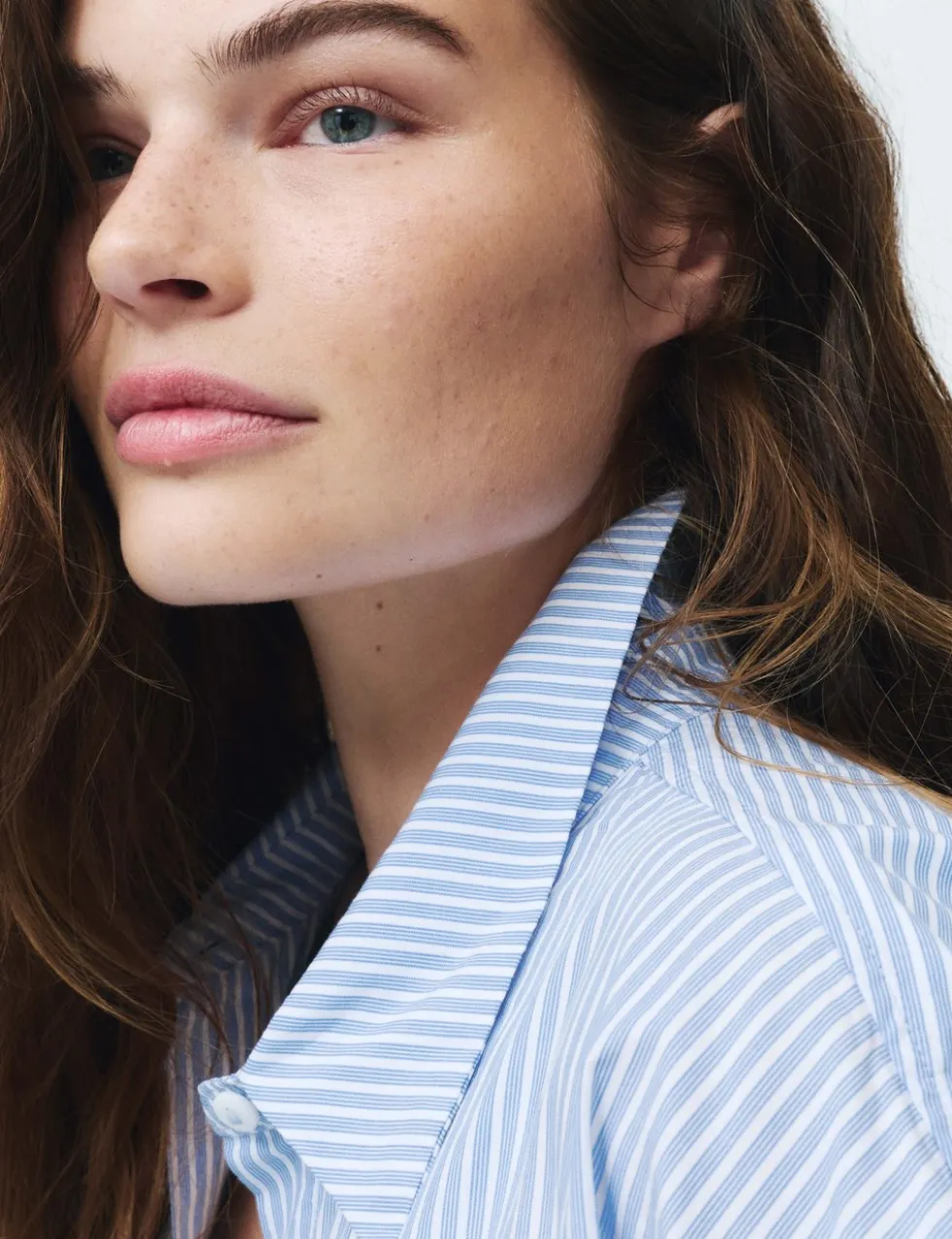 Pure Cotton Poplin Striped Pyjama Shirt