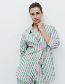 Pure Cotton Poplin Striped Pyjama Shirt