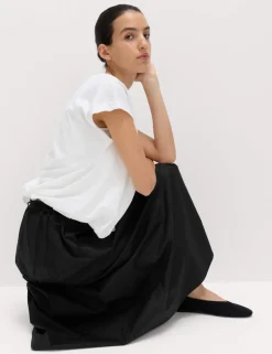 Pure Cotton Poplin Tie Side Midi Skirt