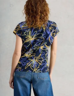 Pure Cotton Print Notch Neck T-Shirt