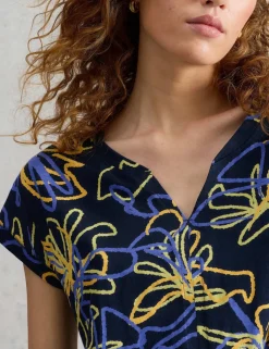 Pure Cotton Print Notch Neck T-Shirt