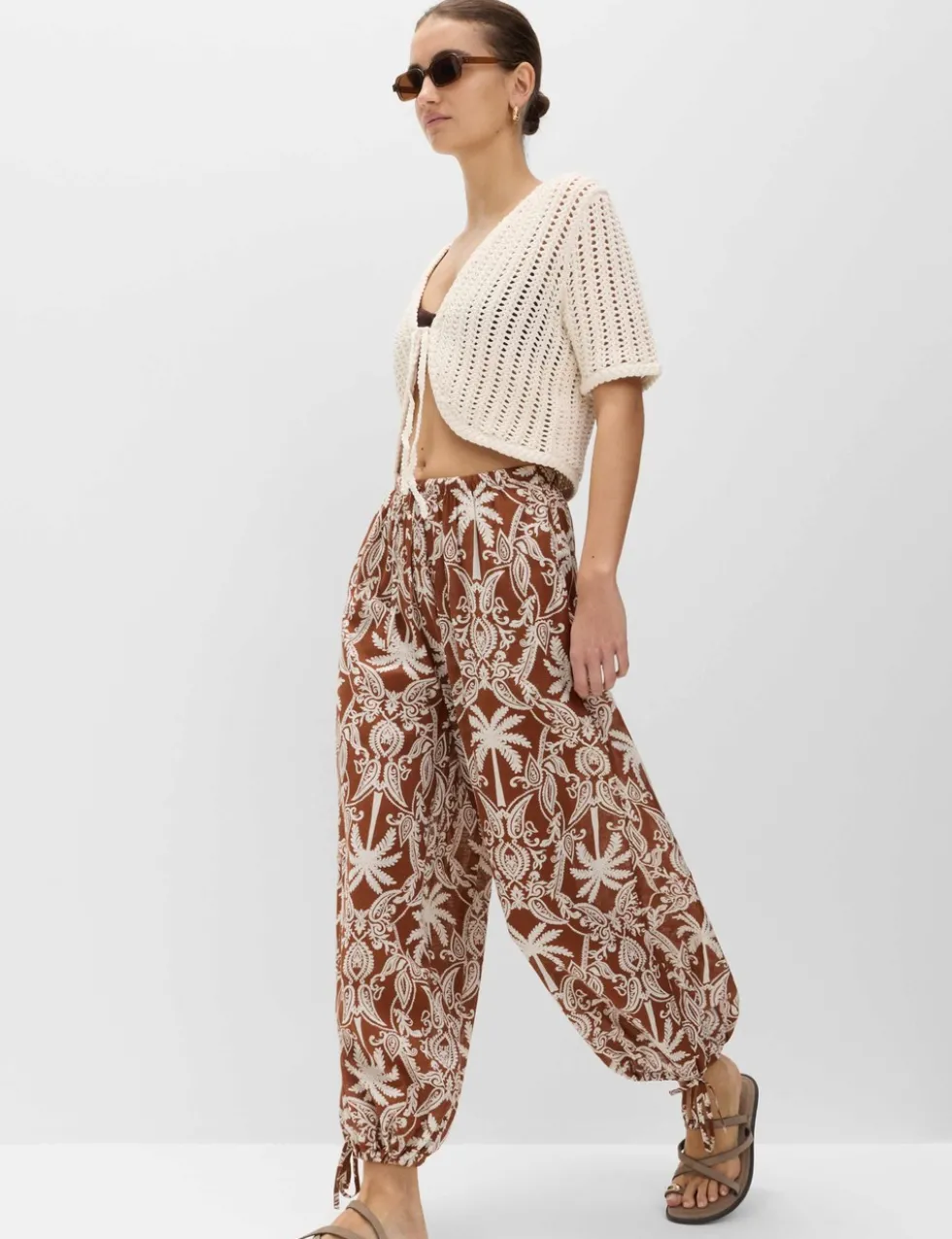 Pure Cotton Printed Bubble Hem Beach Trousers