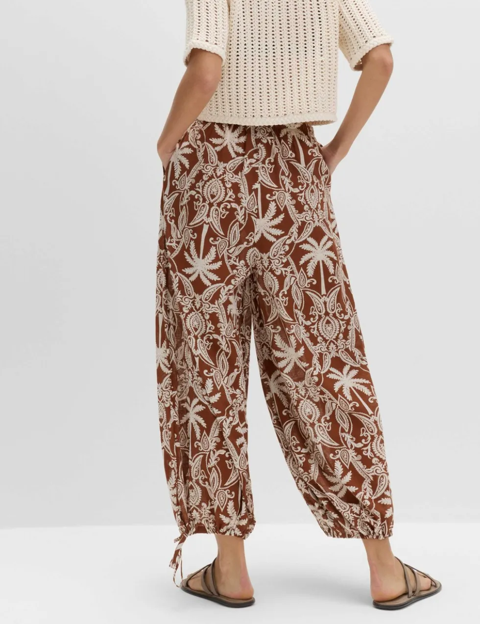 Pure Cotton Printed Bubble Hem Beach Trousers