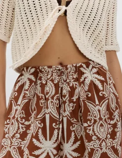 Pure Cotton Printed Bubble Hem Beach Trousers