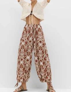 Pure Cotton Printed Bubble Hem Beach Trousers