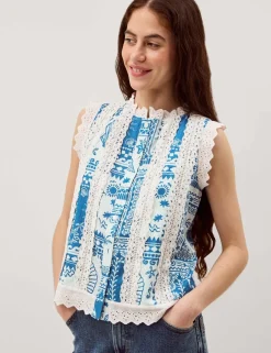 Pure Cotton Printed Button Through Tank Top