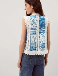 Pure Cotton Printed Button Through Tank Top