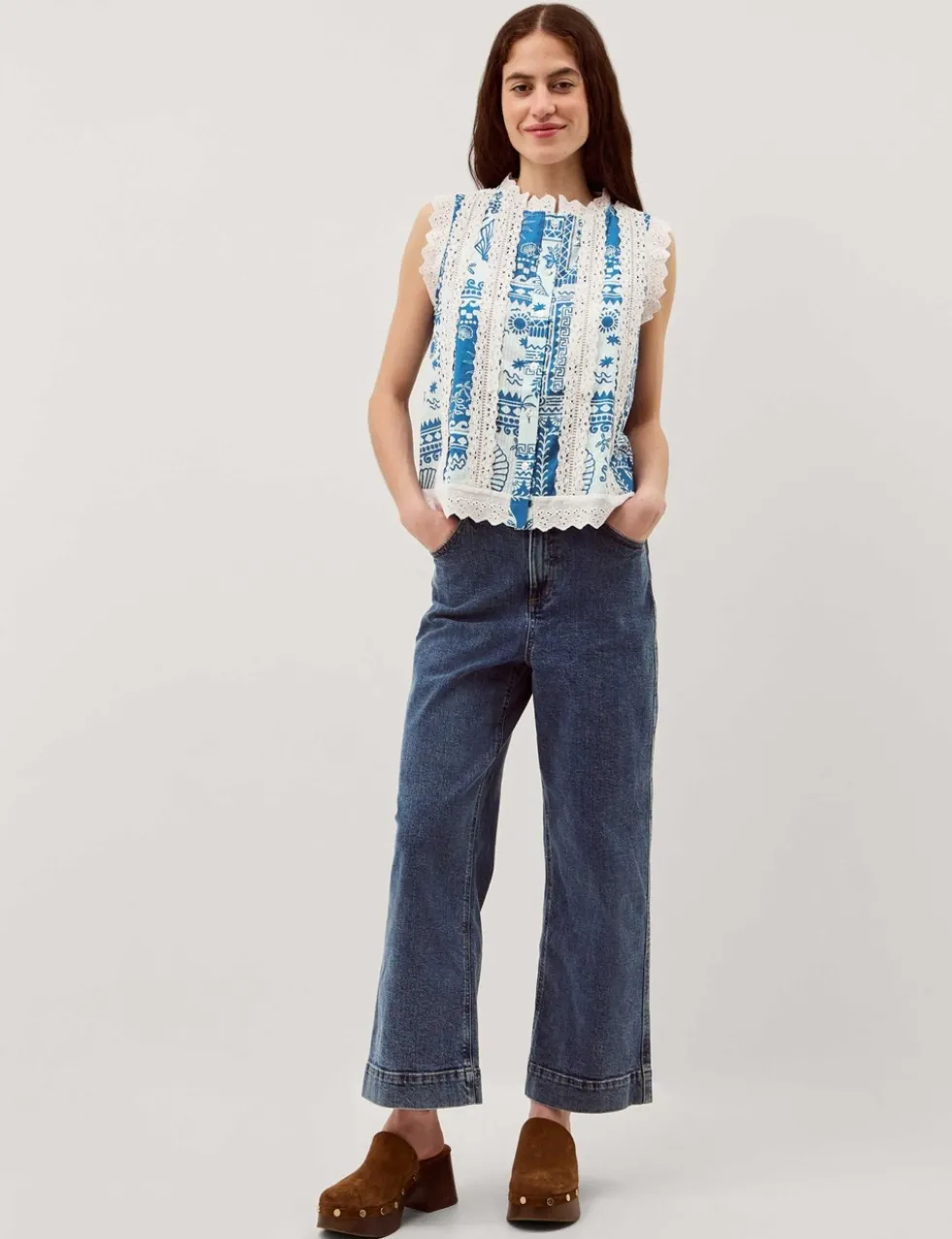 Pure Cotton Printed Button Through Tank Top