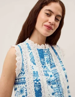 Pure Cotton Printed Button Through Tank Top