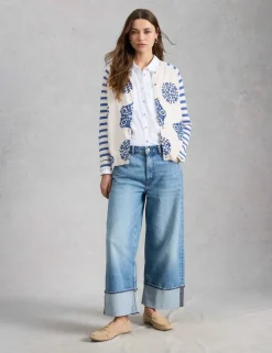 Pure Cotton Printed Crew Neck Cardigan