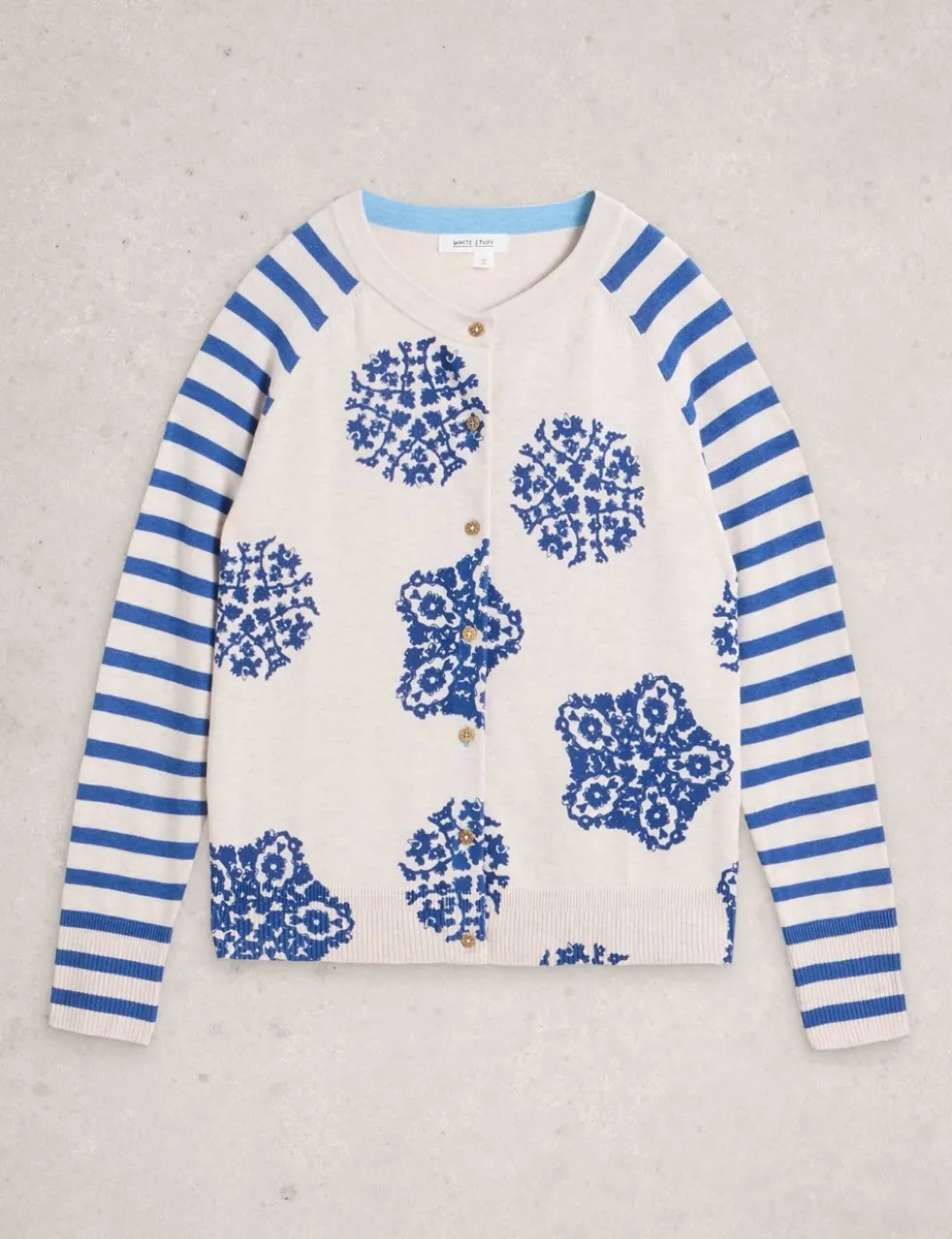 Pure Cotton Printed Crew Neck Cardigan