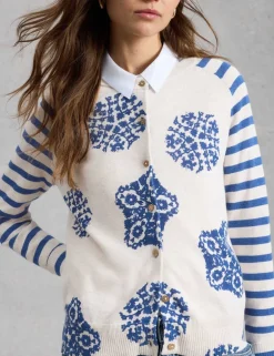 Pure Cotton Printed Crew Neck Cardigan