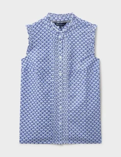 Pure Cotton Printed Frill Sleeve Blouse