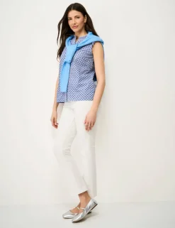 Pure Cotton Printed Frill Sleeve Blouse