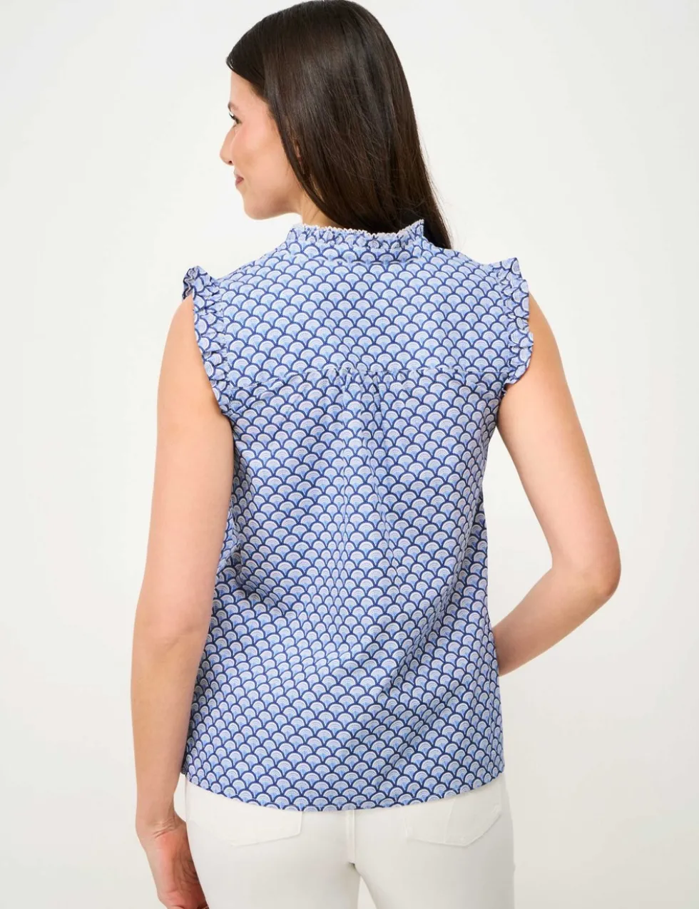 Pure Cotton Printed Frill Sleeve Blouse