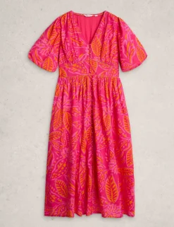 Pure Cotton Printed Midaxi Waisted Dress