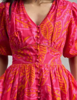 Pure Cotton Printed Midaxi Waisted Dress