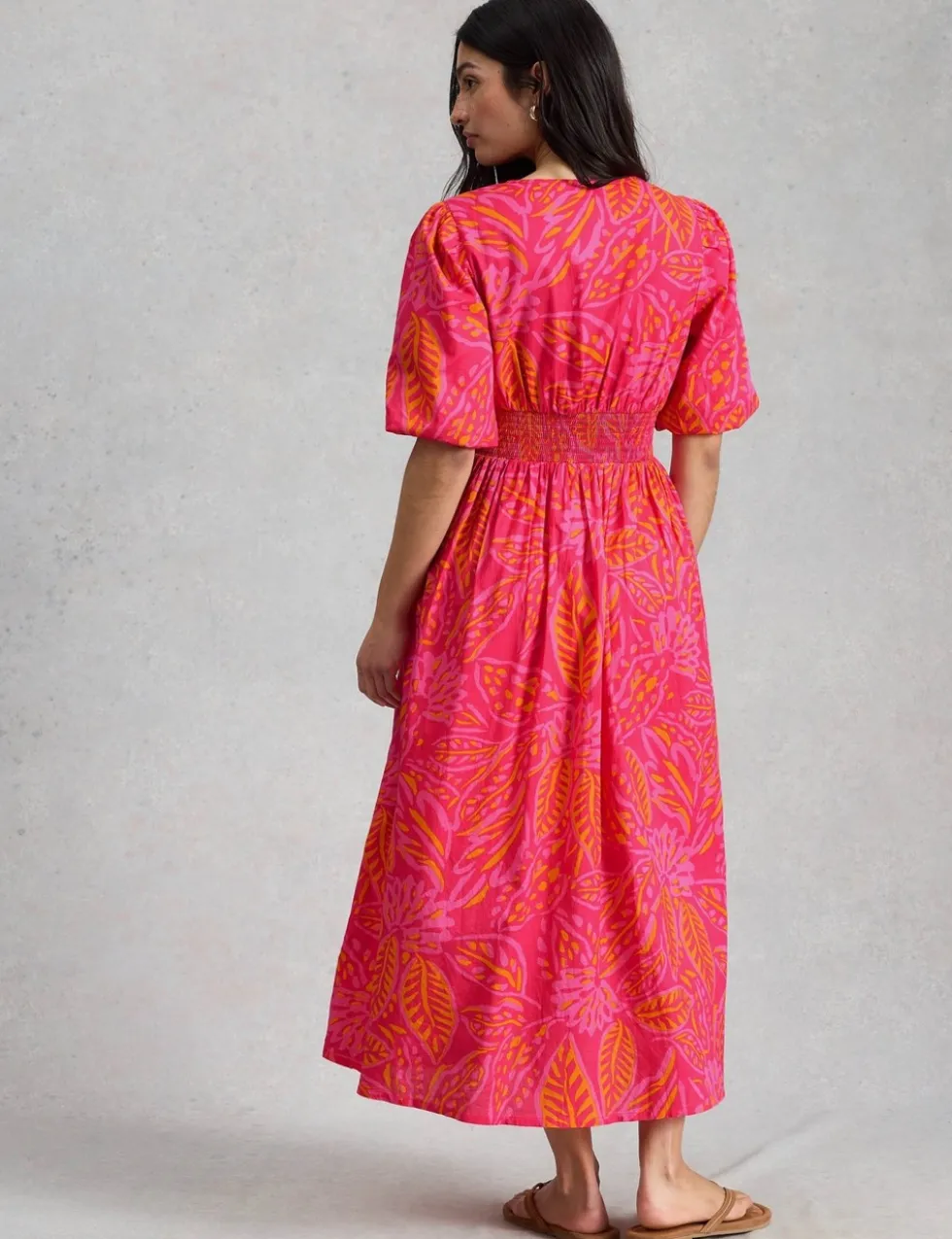 Pure Cotton Printed Midaxi Waisted Dress
