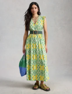 Pure Cotton Printed Midaxi Waisted Dress