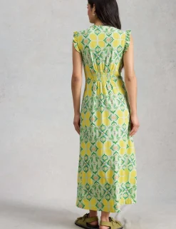 Pure Cotton Printed Midaxi Waisted Dress