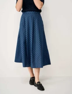 Pure Cotton Printed Midi A-Line Skirt