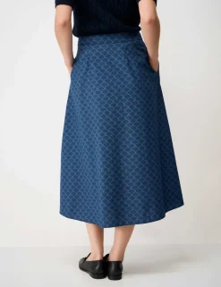 Pure Cotton Printed Midi A-Line Skirt