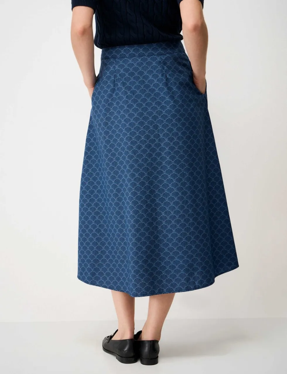 Pure Cotton Printed Midi A-Line Skirt