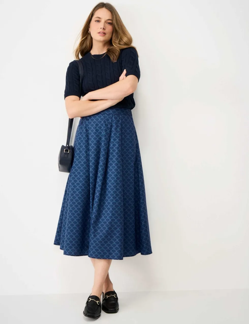 Pure Cotton Printed Midi A-Line Skirt