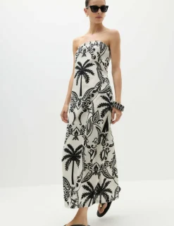 Pure Cotton Printed Midi Bandeau Dress
