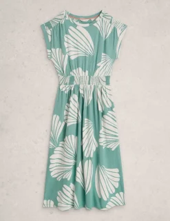 Pure Cotton Printed Midi Waisted Dress