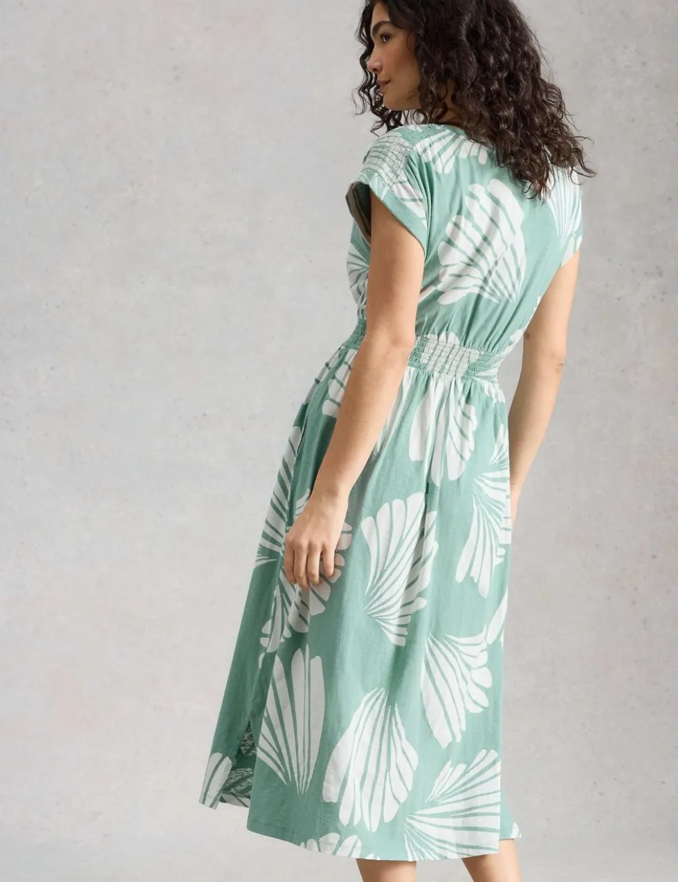 Pure Cotton Printed Midi Waisted Dress