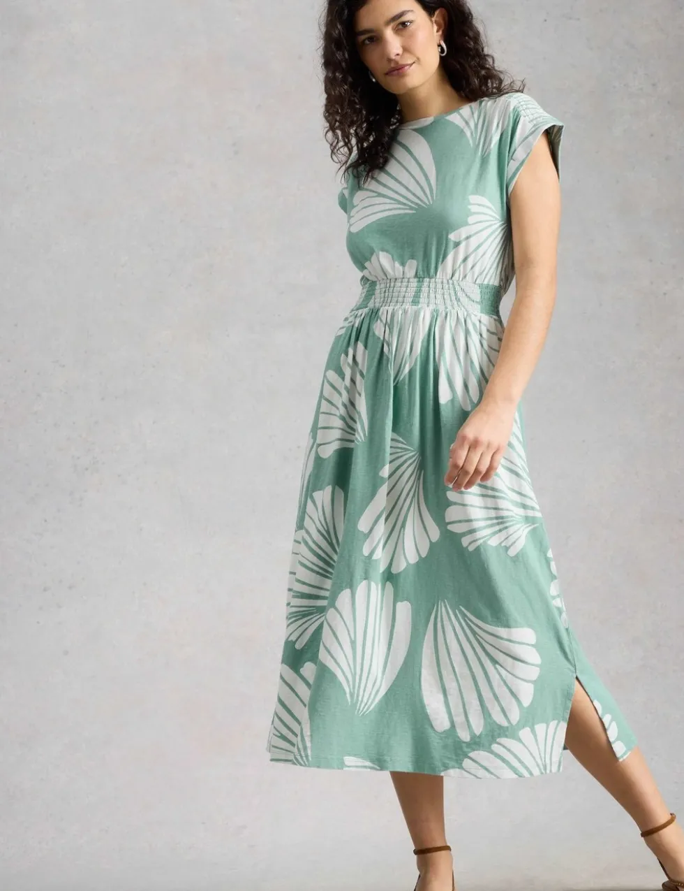 Pure Cotton Printed Midi Waisted Dress