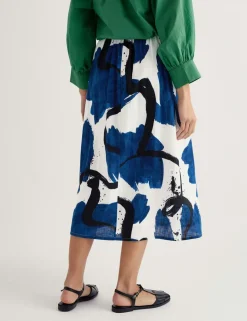 Pure Cotton Printed Midi A-Line Skirt