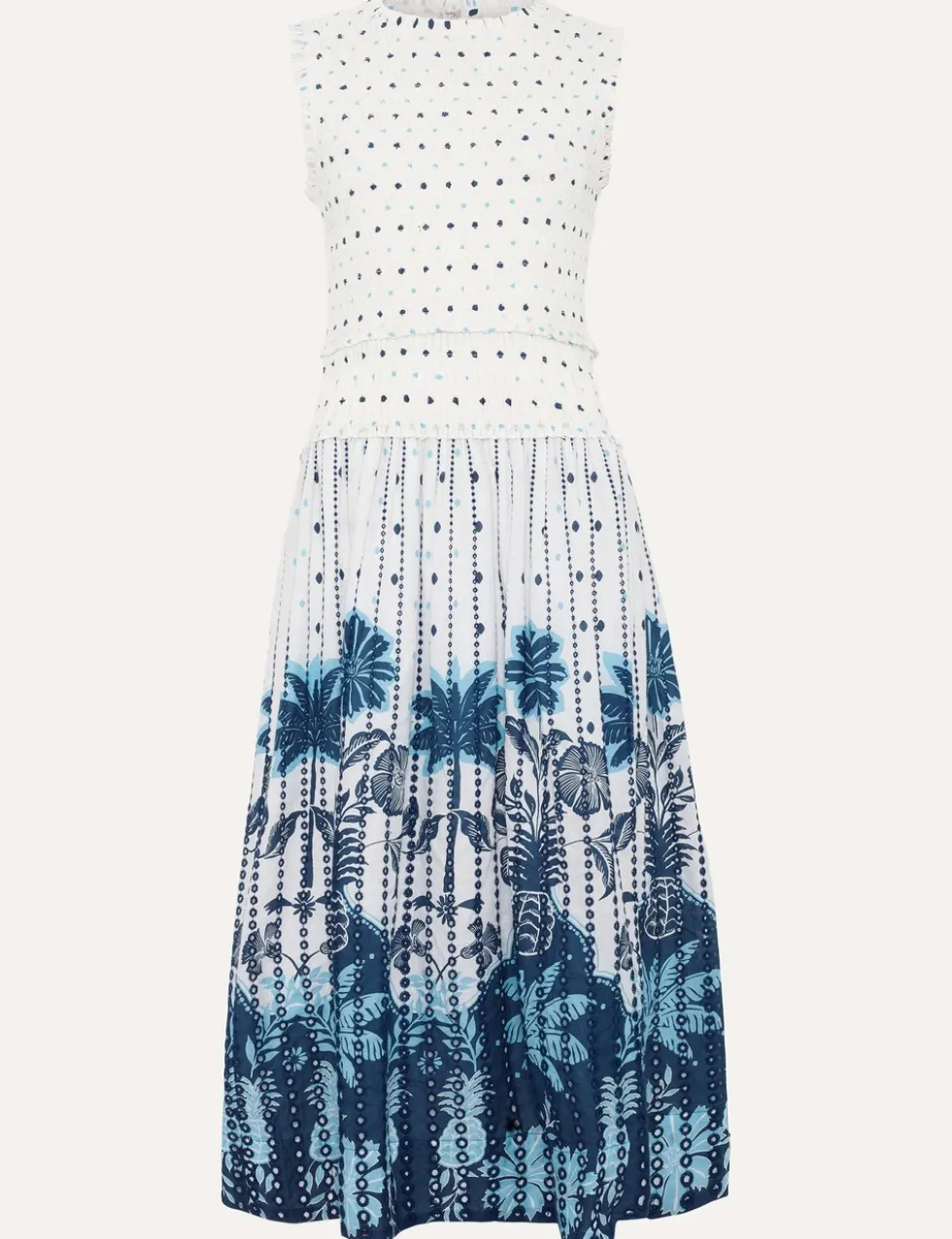 Pure Cotton Printed Midi Shirred Dress