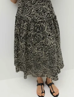Pure Cotton Printed Midi Waisted Dress