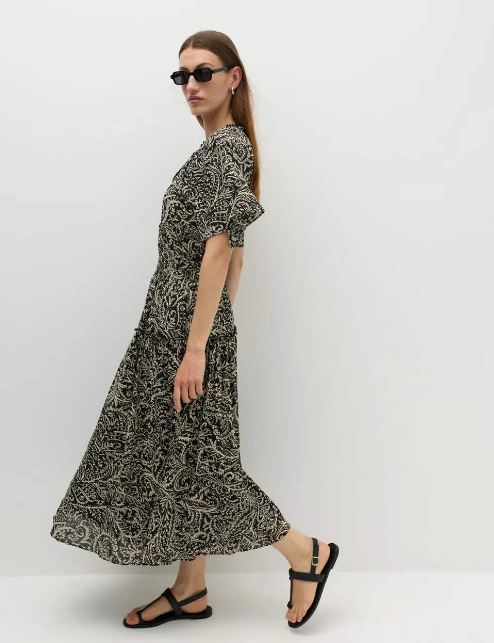 Pure Cotton Printed Midi Waisted Dress