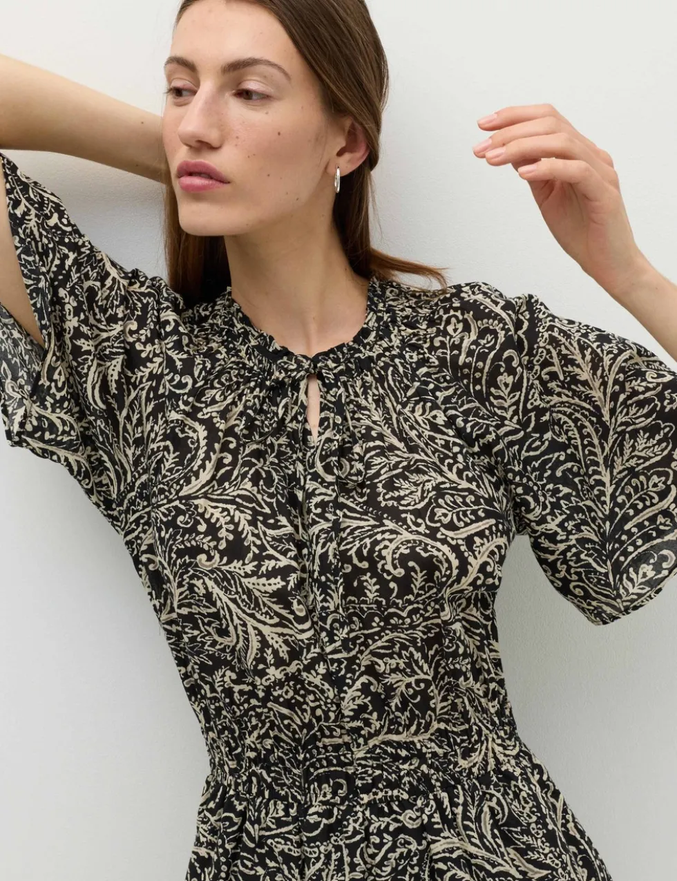 Pure Cotton Printed Midi Waisted Dress