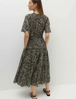 Pure Cotton Printed Midi Waisted Dress