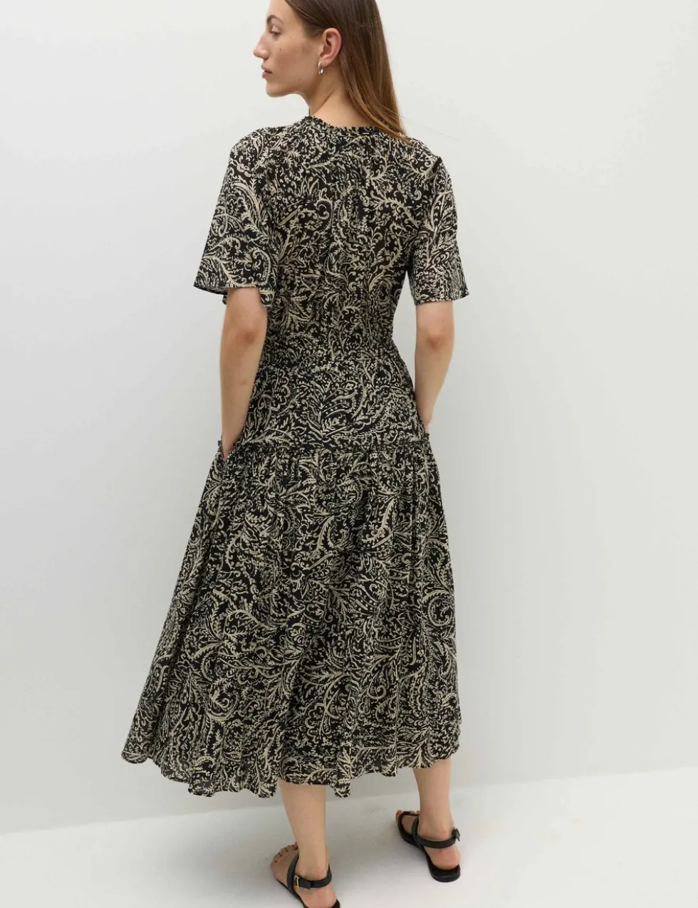 Pure Cotton Printed Midi Waisted Dress