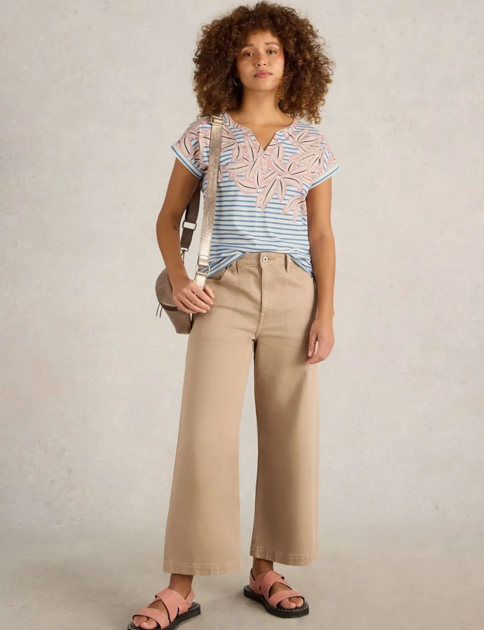 Pure Cotton Printed Notch Neck TShirt