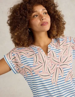Pure Cotton Printed Notch Neck TShirt
