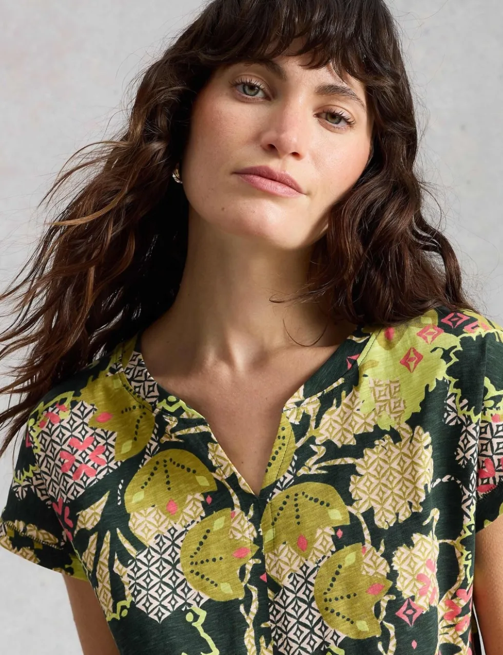 Pure Cotton Printed Notch Neck T-Shirt
