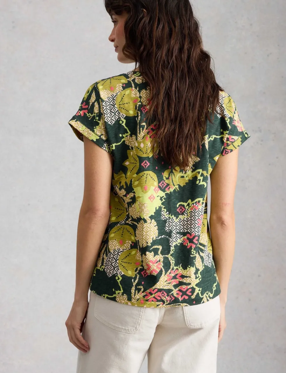 Pure Cotton Printed Notch Neck T-Shirt