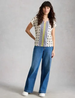 Pure Cotton Printed Notch Neck T-Shirt
