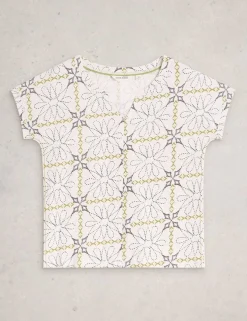 Pure Cotton Printed Notch Neck T-Shirt